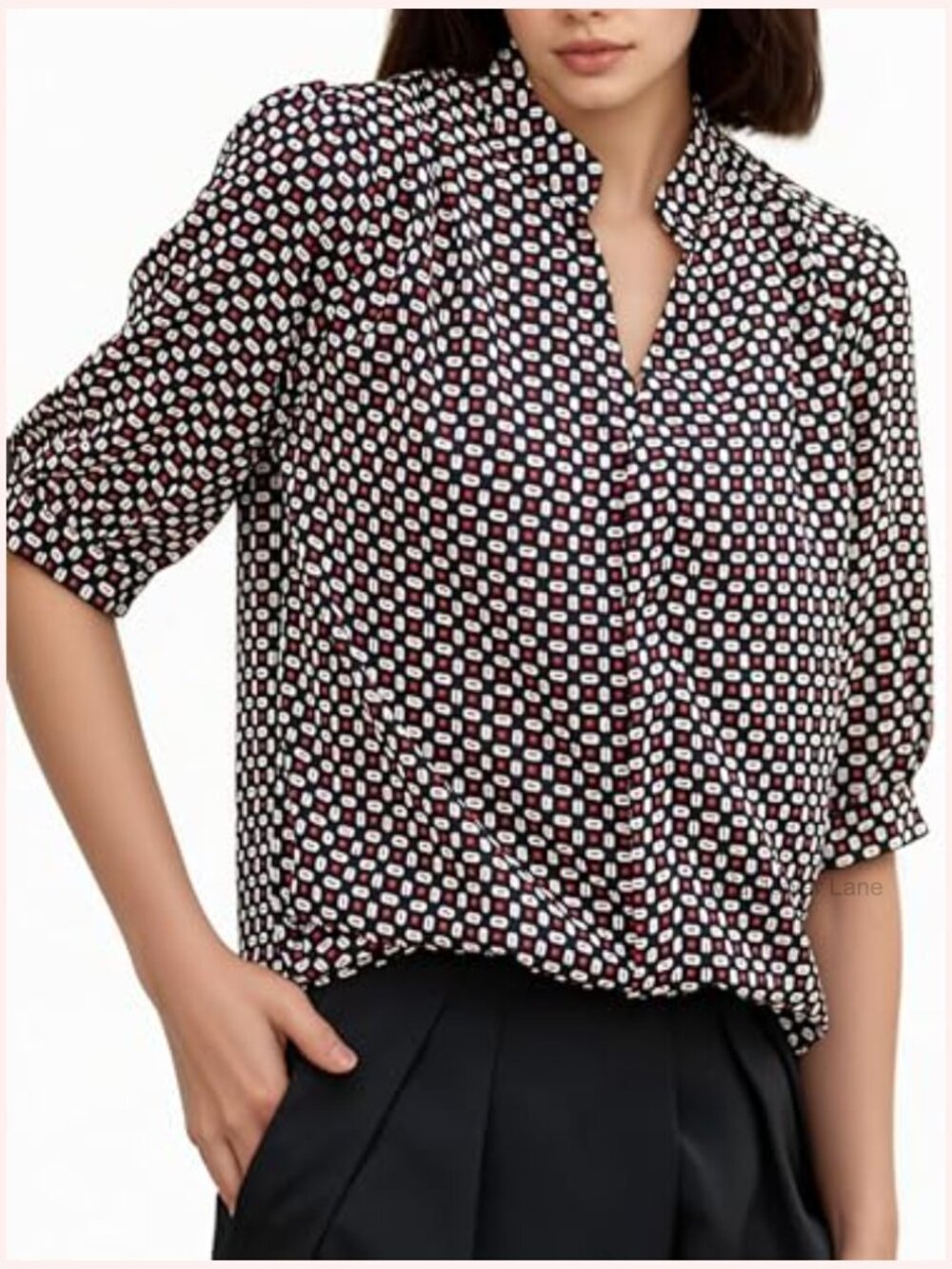 V Neck Short Sleeve Tunic Blouse Polka Dot Work Tops - Picture 2 of 6